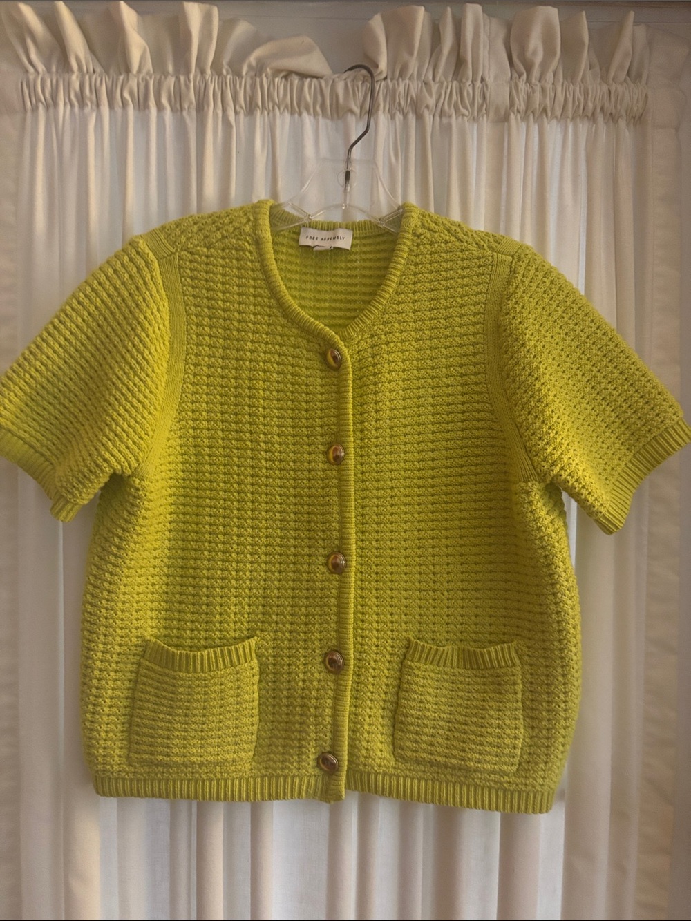 Textured Short-Sleeve Cardigan in Chartreuse